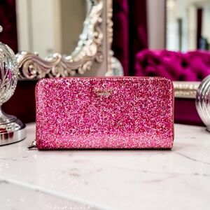 Kate Spade Glitter Bug Lacey Zip Around Wallet Hot Pink Glitter Storybook Lining